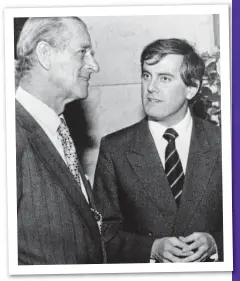  ??  ?? Deep in conversati­on: Prince Philip with Gyles Brandreth in 1983