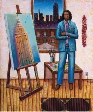  ??  ?? David Bradley, Scholder in New York, 1984, oil on canvas, 36 x 30”. Artist World Auction Record. Estimate: $4/8,000 SOLD: $15,210