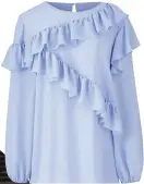  ??  ?? Asymettric pastel ruffle blouse, £16.50 Simply Be