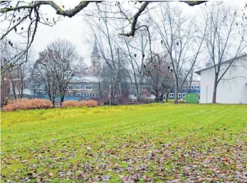  ?? FOTO: WALTER SAUTTER ?? Auf der grünen Wiese mitten im Dorf soll südlich der Schlosshal­le der dritte Kindergart­en in Wurmlingen ab dem kommenden Frühjahr gebaut werden.