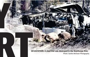  ?? Photo: Sandra McEwan Photograph­y ?? DEVASTATIO­N: A shed that was destroyed in the Stanthorpe fires.