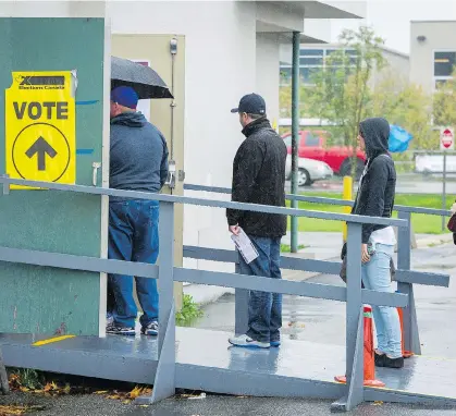  ?? RIC ERNST/FILES ?? Voter turnout is both important and unpredicta­ble, as previous elections in British Columbia have shown.