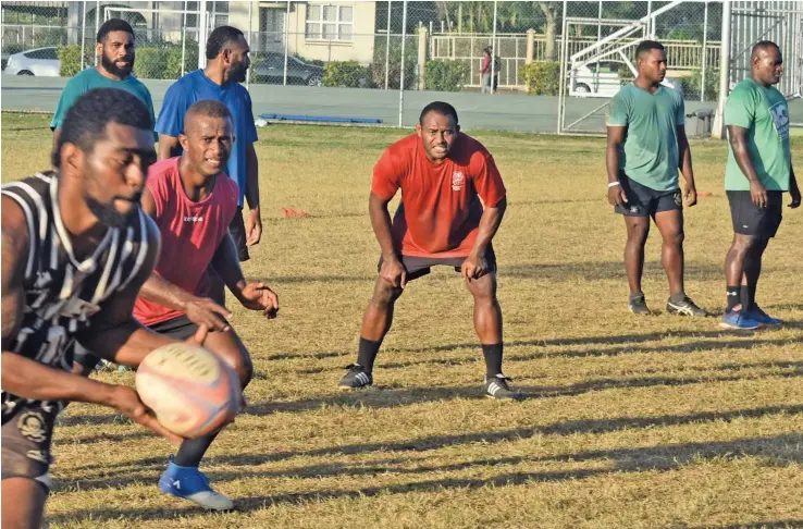  ?? Photo: ?? ......... Waisale Siganimate (left) leads the attack during Lautoka squad training at Churchill Park on July 14, 2020. They will play Naitasiri at Ratu Cakobau Park, Nausori on July 25. Waisea Nasokia