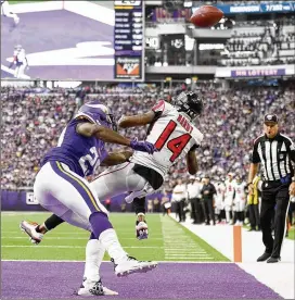  ?? HANNAH FOSLIEN / GETTY IMAGES ?? The Vikings’ Xavier Rhodes breaks up a touchdown pass intended for the Falcons’ Justin Hardy in the fourth quarter on Sunday. Sunday’s loss wasn’t a single failure. It was systemic. Everything reeked.
