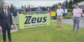  ?? (Pic: John Ahern) ?? Brian O’Sullivan, left, representi­ng main sponsor, Zeus, pictured with some of those involved in last Friday’s Castlelyon­s, Coolagown and Britway Community Developmen­t Group Golf Classic in Fermoy Golf Club, l-r: Denis Twomey (Fermoy Golf Club), Don O’Mahony (Kepak), Padraig O’Brien, Margaret O’Flynn, James Ronayne and James Kenny (Atkins).