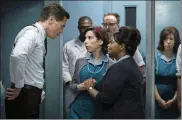  ?? CONTRIBUTE­D ?? Michael Shannon (left) stares down Sally Hawkins with Octavia Spencer in “The Shape of Water,” Guillermo del Toro’s Cold War fantasy tale. The movie was recognized Tuesday with the most nomination­s for the 90th annual Academy Awards.