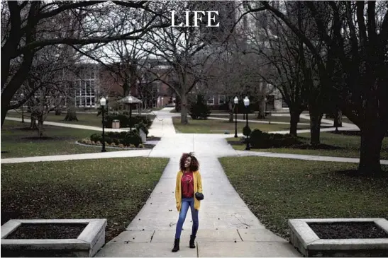  ?? STACEY WESCOTT/CHICAGO TRIBUNE PHOTOS ?? Tiffani Jackson, 25, founder of Onyx Connect, appears on the campus of Illinois State University.