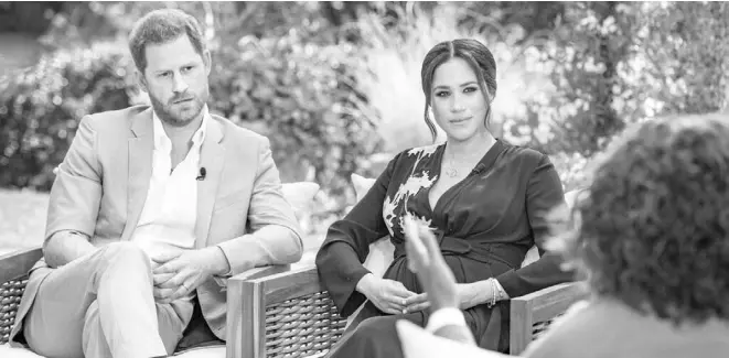  ?? Aired in the US last March 7. AP ?? Prince Harry (left) and Meghan, Duchess of Sussex, in conversati­on with Oprah Winfrey. Oprah with Meghan and Harry: A CBS Primetime Special