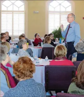  ?? CONTRIBUTE­D BY LAURA BERRIOS ?? Chaplain Hal Cole talks to the ministers, clergy and church leaders attending a dementia education workshop on Thursday at Due West United Methodist Church in Marietta.