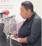  ??  ?? Minister of Culture, Gender, Entertainm­ent and Sport Olivia Grange addressing the opening ceremony of the world heritage and climate change symposium at The Jamaica Pegasus hotel on Monday, May 29.