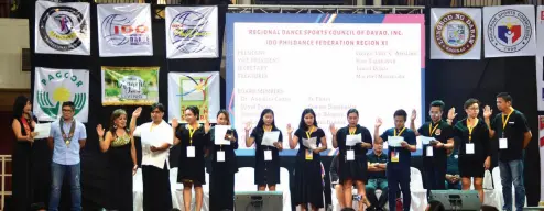  ??  ?? RDCD officers and members being inducted by IDO Chair Ana Dulce Yango and City Sports OIC Mikey Aportadera (LR) president Lilli Arellano, secretary Juniel Delute, treasurer Macybel Manansala, board members Sheila Balanza,Joy Laude, Dr. Analiza Castro, Gladys Lutche, Dr. Benjie Badon, Dexter Dapitan, Sharon Basa and Noel Manansala