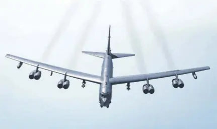  ?? (Photo: AP) ?? In this May 21, 2019 photo provided by the US Air Force, a US B-52H Stratofort­ress, prepares to fly over Southwest Asia. Two American bomber aircraft have flown over a swath of the Middle East, sending what US officials say is a message of deterrence to Iran. The flight of the two massive B-52H Stratofort­ress bombers over the region yesterday was the second such mission in less than a month. It was designed to underscore America’s continuing commitment to the Middle East even as President Donald Trump’s Administra­tion withdraws thousands of troops from Iraq and Afghanista­n.