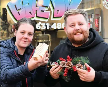  ??  ?? Festive spirit Gemma Ramsay and Ryan Sinclair from Cafe DM in Castlemilk