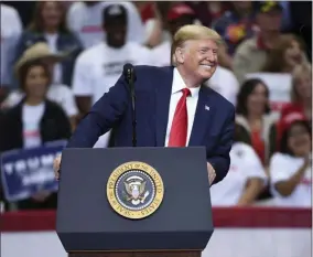  ?? JEFFREY MCWHORTER - ASSOCIATED PRESS ?? President Donald Trump speaks Thursday during a campaign rally at the American Airlines Center in Dallas.