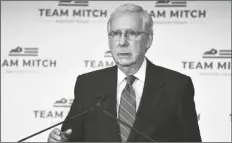  ?? ASSOCIATED PRESS ?? SENATE MAJORITY LEADER MITCH MCCONNELL , R-Ky., speaks to reporters during a press conference in Louisville, Ky., Wednesday. McConnell secured a seventh term in Kentucky, fending off Democrat Amy McGrath.