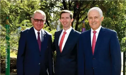  ?? Photograph: Mick Tsikas/AAP ?? David Gonski, federal education minister Simon Birmingham and prime minister Malcolm Turnbull release Gonski’s education review in Sydney on Monday.