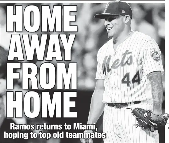  ?? AP ?? FISHING FOR A WINNER: AJ Ramos makes his return to Miami on Monday for the first time since being traded to the Mets on July 28. Ramos pitched the first five seasons of his career with the Marlins.