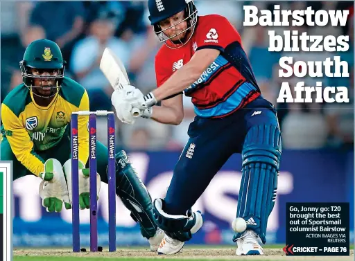  ?? ACTION IMAGES VIA REUTERS ?? Go, Jonny go: T20 brought the best out of Sportsmail columnist Bairstow