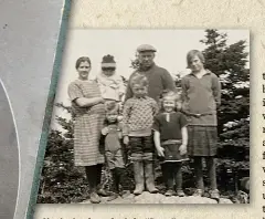  ??  ?? Clockwise from far left: “Papa” prior to coming to Canada, wearing his Dutch WWI uniform; “Grammie” during the same time period; the Van Mourik family on Cheney Island; “Grammie” with her turkeys on the farm.