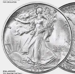  ?? ?? SILVER: one of the last silver coins minted for circulatio­n
ENLARGED TO SHOW DETAIL: year varies 1916-1947