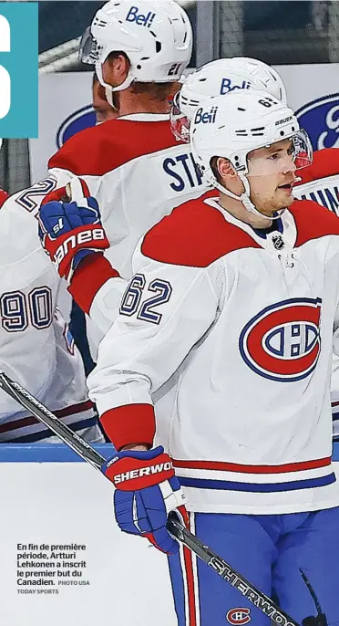  ?? PHOTO USA TODAY SPORTS ?? En fin de première période, Artturi Lehkonen a inscrit le premier but du Canadien.