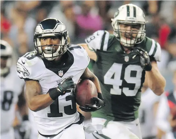  ?? — GETTY IMAGES FILES ?? Damaris Johnson, left, played four years in the National Football League, primarily with the Philadelph­ia Eagles and Houston Texans, with stops in New England and Tennessee, serving as a wide receiver and a return man on punts and kickoffs.