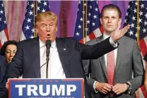  ?? Gerald Herbert / Associated Press ?? Eric Trump joins his father on the campaign trail in March 2016 in Palm Beach, Fla. Eric said his dad is still backed by millons who will follow him “to the ends of the Earth.”