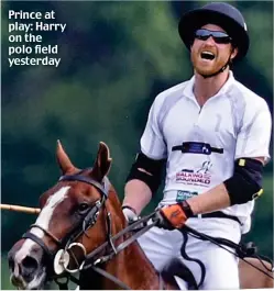  ??  ?? Prince at play: Harry on the polo field yesterday