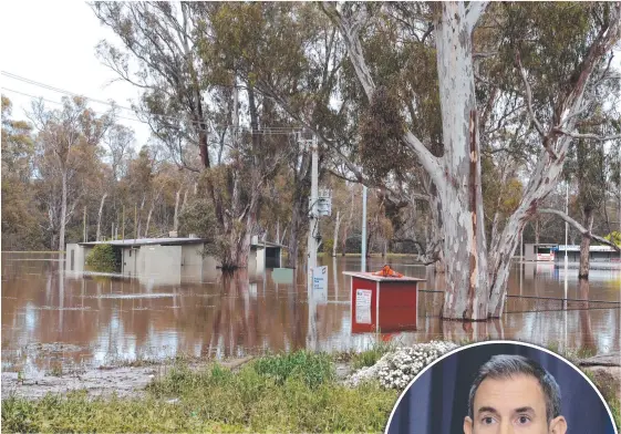  ?? ?? Flooded Princess Park in Shepparton and (inset) Jim Chalmers. Pictures: NCA Newswire