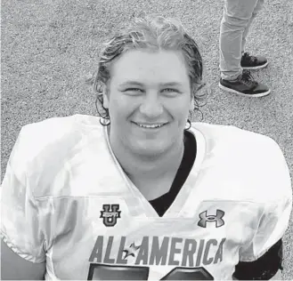  ?? MICHELLE BARROCAS/SUBMITTED ?? St. Thomas Aquinas offensive lineman Dawson Alters poses for a photo after being invited to the Under Armour All-America Game. Alters was a late addition to the All-American roster and played in Sunday’s All-America Game at Camping World Stadium in Orlando.