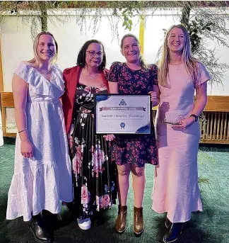  ?? PHOTO: SUPPLIED ?? Well deserved . . . Picking up a national award for caring for a friend and work colleague are (from left) Courtney Taylor, Bernie Bowen, Nicola McLeod and Jess Coulston.