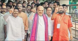  ?? PTI FILE ?? (From LR) Union petroleum and natural gas minister Dharmendra Pradhan, BJP president Amit Shah and Odisha BJP state chief Basanta Panda in Bhubaneswa­r in July.