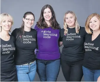  ??  ?? Erin Athene, Aurora Walker, Christina Jones, Julianne Johnson and Christina Seargeant are active members of the Victoria chapter of Ladies Learning Code.