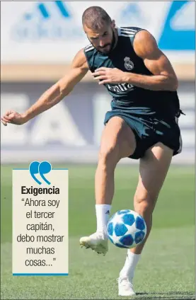  ??  ?? ‘OTRO’ BENZEMA. El francés lucía ayer musculatur­a en Valdebebas.