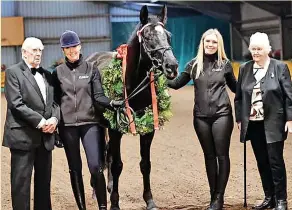  ?? ?? ●●From the left are Ken Holden, Sarah Lundy, horse Georgio, Margaret Holden and Victoria Lundy at the Croft Top Equestrian Centre