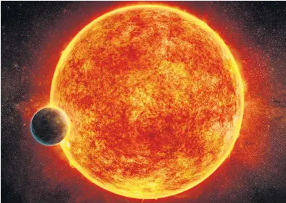  ??  ?? The planet LHS 1140b is located in the habitable zone surroundin­g its host red dwarf star, LHS 1140, and weighs about 6.6 times the mass of Earth