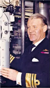  ??  ?? Herbert pays a visit in the 1980s to his old ‘hunter-killer’ submarine, Valiant: during his command, with so many novel systems on board which tended to malfunctio­n, it had been known affectiona­tely as the ‘Black Pig’