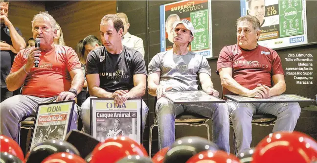  ?? LUCIANO BELFORD / AGENCIA O DIA ?? Zico, Edmundo, Túlio e Romerito: ídolos na apresentaç­ão da Raspa Rio Super Craques, no Maracanã