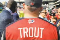  ??  ?? Angels outfielder Mike Trout’s jersey displays the AllStar Game logo, alluding to Cleveland’s rock ’n’ roll past.