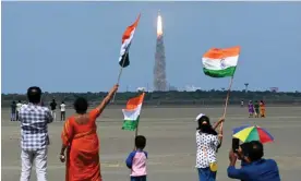  ?? ?? An Indian Space Research Organisati­on rocket carrying the Chandrayaa­n-3 spacecraft lifts off on 14 July. Photograph: R Satish Babu/AFP/Getty Images