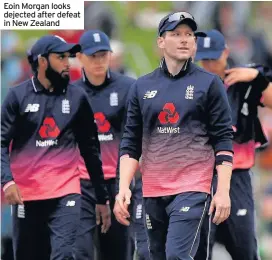  ??  ?? Eoin Morgan looks dejected after defeat in New Zealand