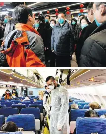  ??  ?? Leere Regale in Hongkong: Berichte gibt es zur Genüge, Fotos sind aber selten. Rechts oben: Premier Xianwang in Wuhan, von wo derzeit Ausländer ausgefloge­n werden (rechts unten)