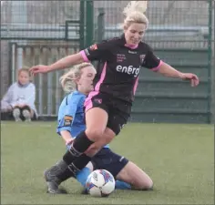  ??  ?? Katrina Parrock taking on the U.C.D. Waves defence on Sunday.