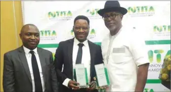  ??  ?? L-P: Vice President, Finance, Medallion Communicat­ions Limited, Olatunji Sulaiman ; MD/CEO, Medallion Communicat­ions Limited, Engr. Ikechukwu Nnamani; and Senior Vice President, Admin, Denzil Kentebe at the Nigeria Tech Innovation and Telecom Awards organized by ATCON in Lagos recently