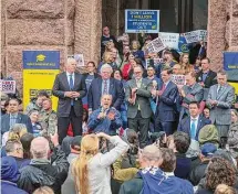  ?? Ricardo B. Brazziell/Associated Press ?? Gov. Greg Abbott speaks on March 21 about vouchers at a Texas Public Policy Foundation Parent Empowermen­t rally.