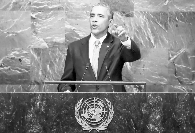  ?? RIChArd dreW / The ASSOCIATed PreSS ?? U.S. President Barack Obama addresses the United Nations General Assembly on Sept. 28.