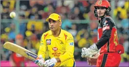  ??  ?? MS Dhoni finished in style with a massive six as CSK defeated RCB by five wickets. Sixteen runs were needed off the last over.