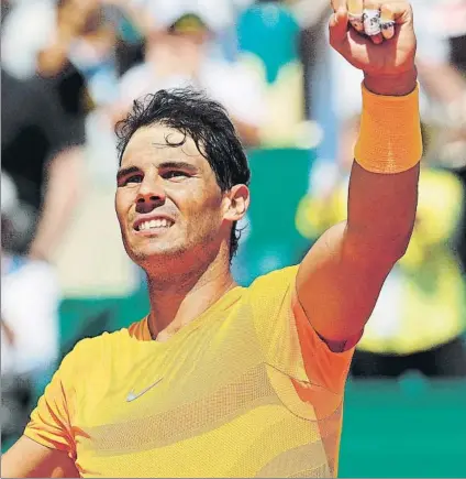  ?? FOTO: EFE ?? Rafa Nadal, imponente en cuartos de final del Masters 1000 ATP de Montecarlo. El nº 1 mundial y campeón arrolló a todo un Thiem