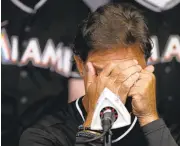  ?? CARL JUSTE/MIAMI HERALD ?? Marlins manager Don Mattingly struggles with his emotions as he speaks of his fallen star player.