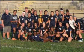  ?? AUSTIN HERTZOG - DIGITAL FIRST MEDIA ?? The Pottstown girls soccer team poses for a photo after Friday’s 4-3 win over Perkiomen Valley.